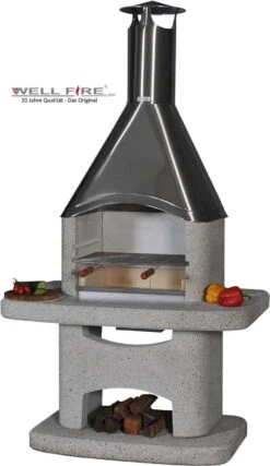 Grillkamin Wellfire NOVA Weiß Mit Edelstahlhaube