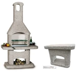 Grillkamin Wellfire NOVA Braun Mit Betonhaube Und Beistelltisch